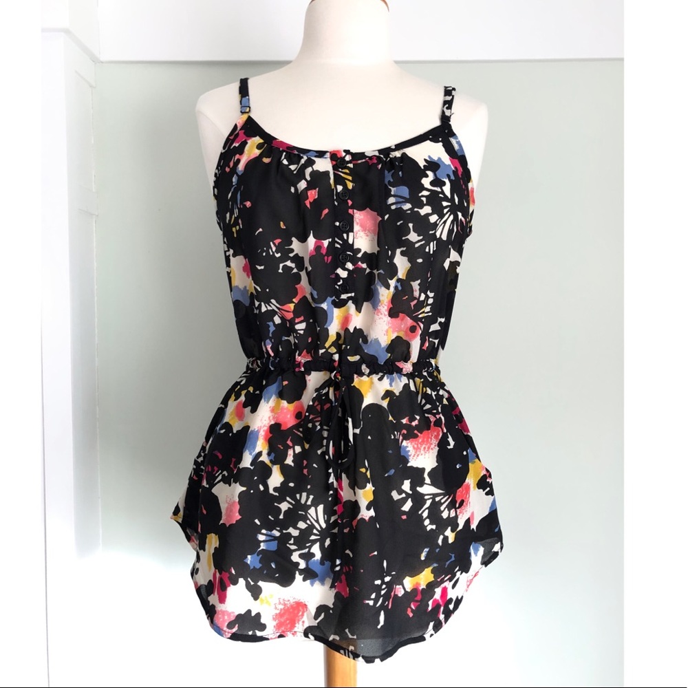 Black Abstract Floral Tunic Tank